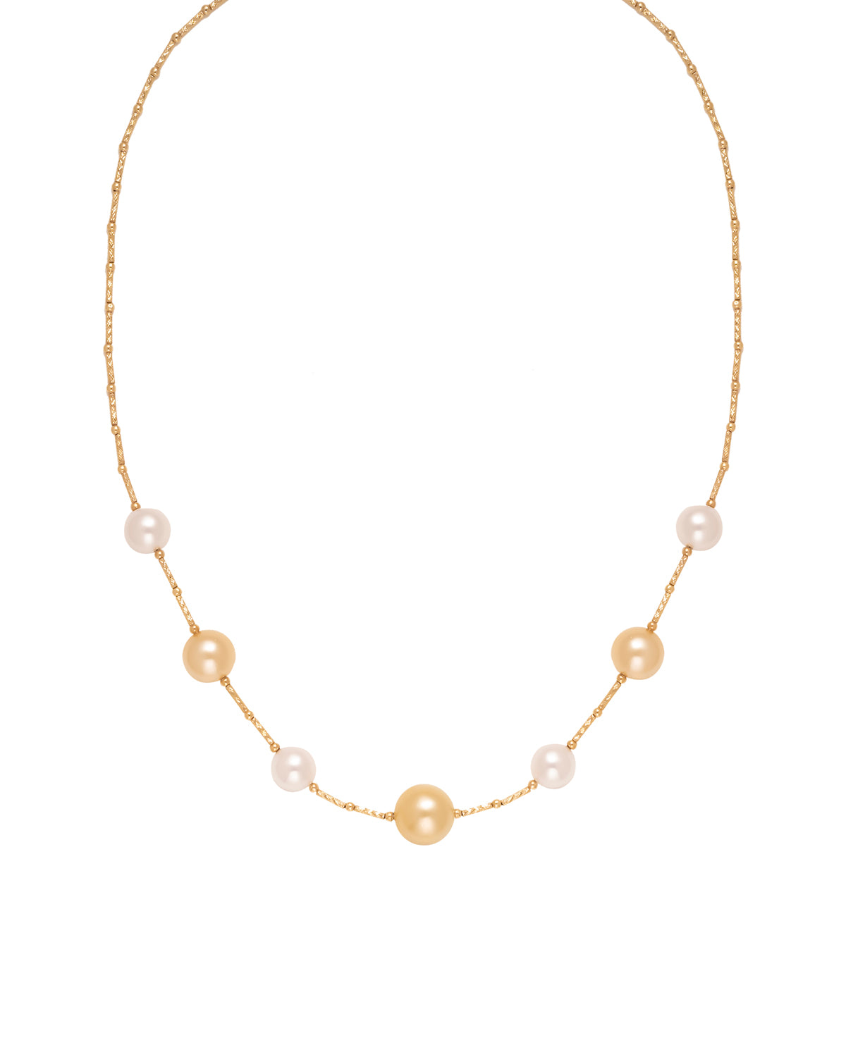 White Akoya & Golden South Sea Pearl Tincup Necklace