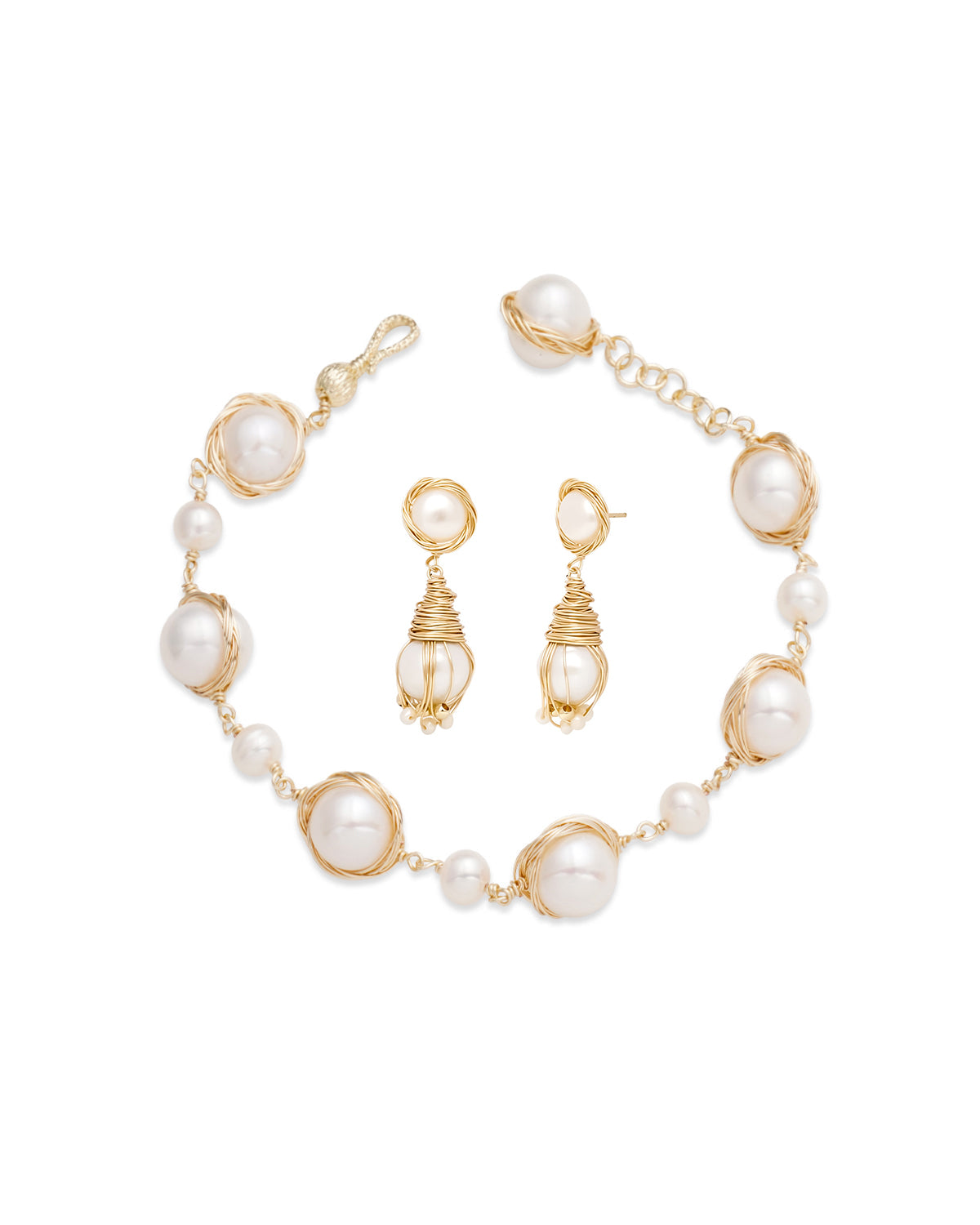 20-21mm White Pearl Drop Earrings & 11-12mm White Pearl Bracelet Set