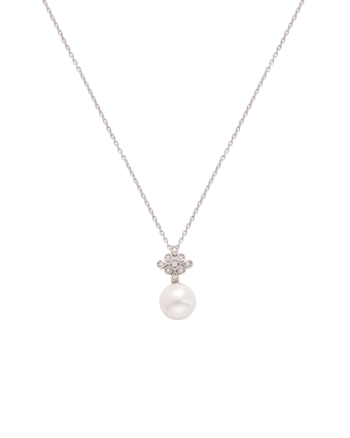 Freshwater Pearl & Diamond Silver Cross Knot Pendant