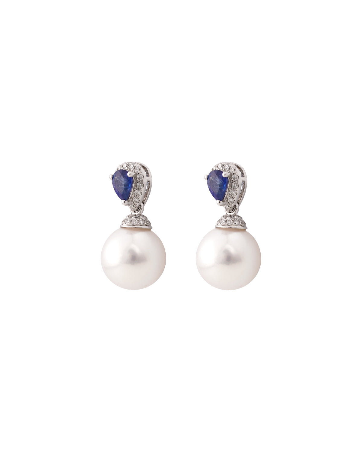 Akoya Pearl & Blue Sapphire & Diamond Queen Earrings