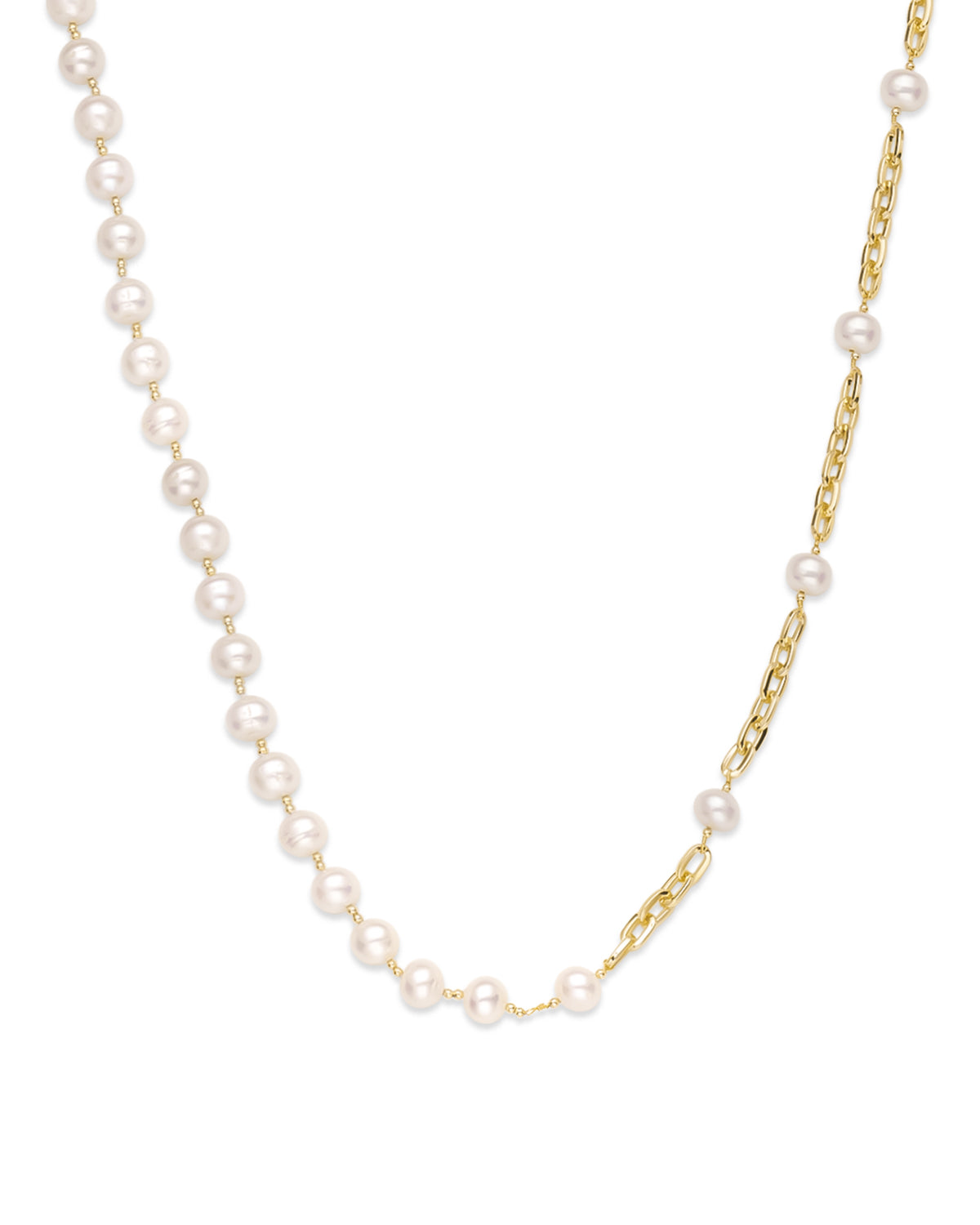 11-12mm White Freshwater Pearl & Chain Link Necklace