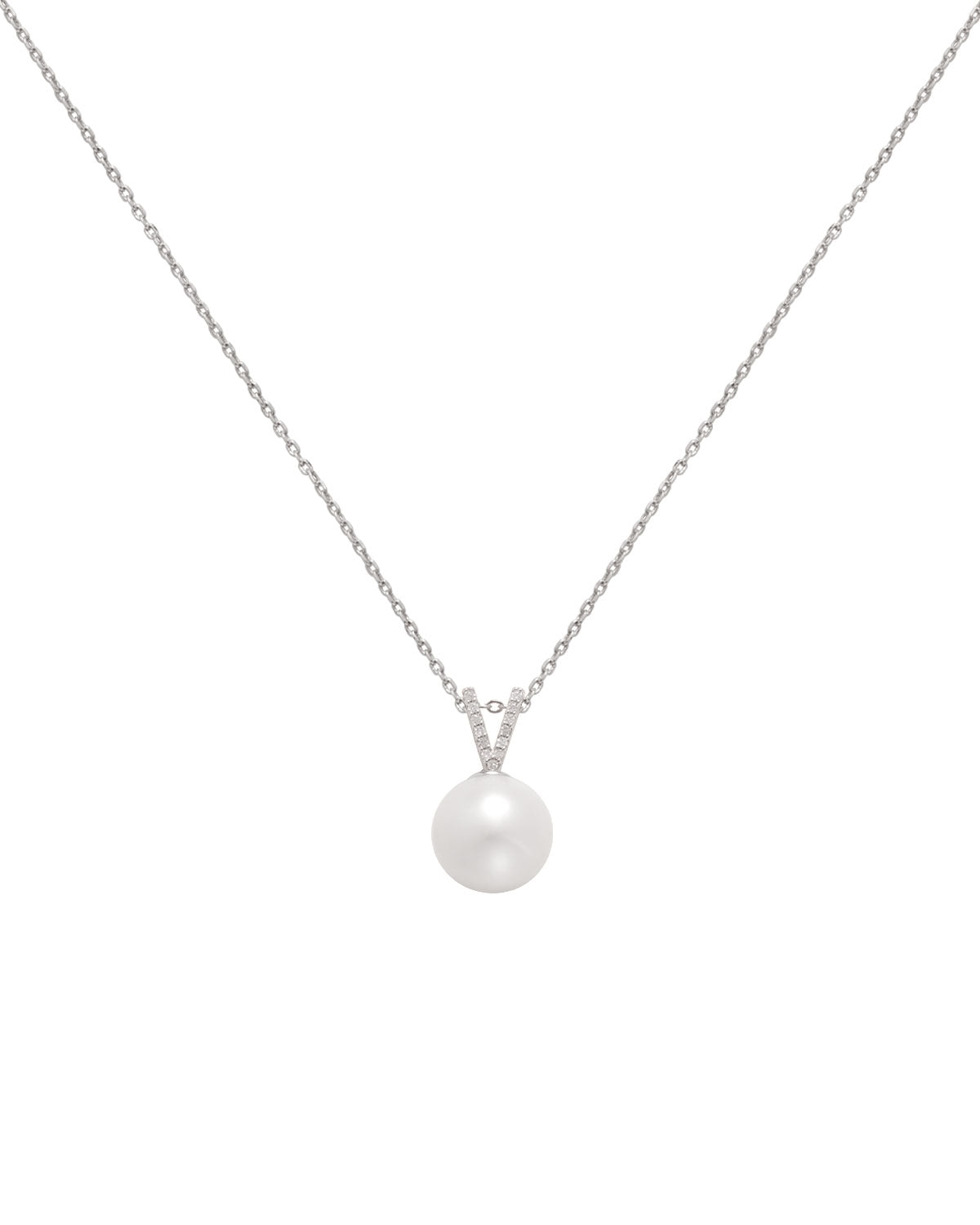 Freshwater Pearl & Diamond Silver V Pendant
