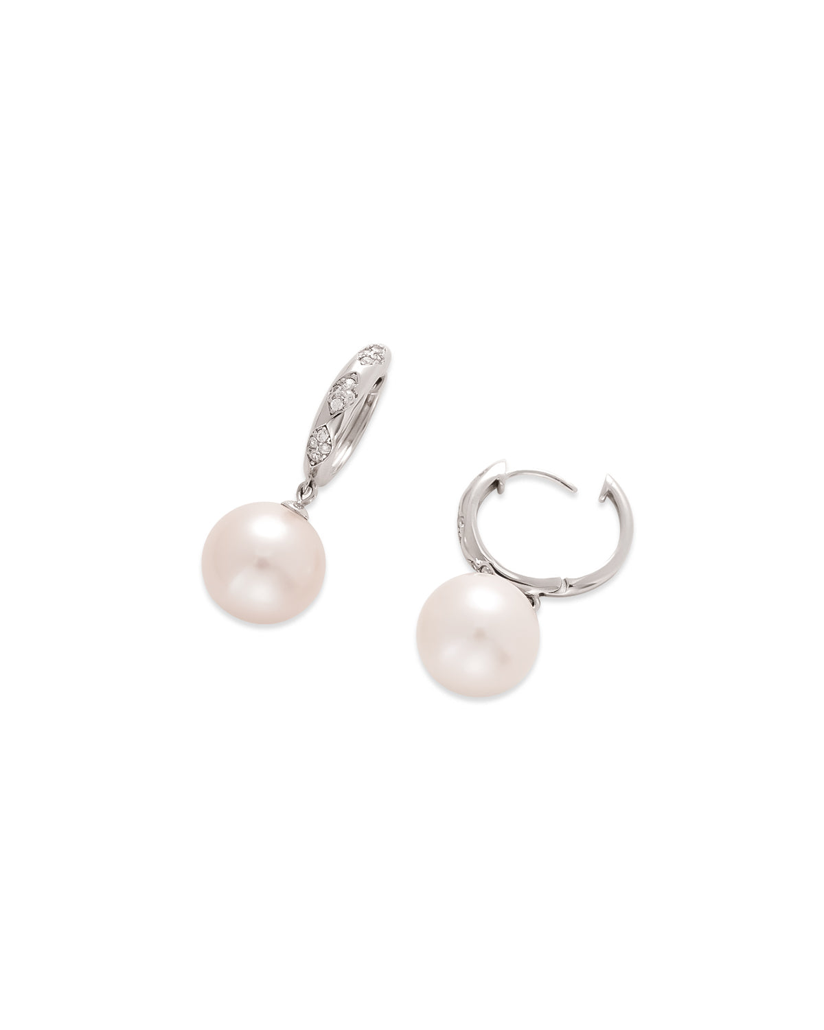 11-12mm White Freshwater  Pearl & Diamond Classic Earrings