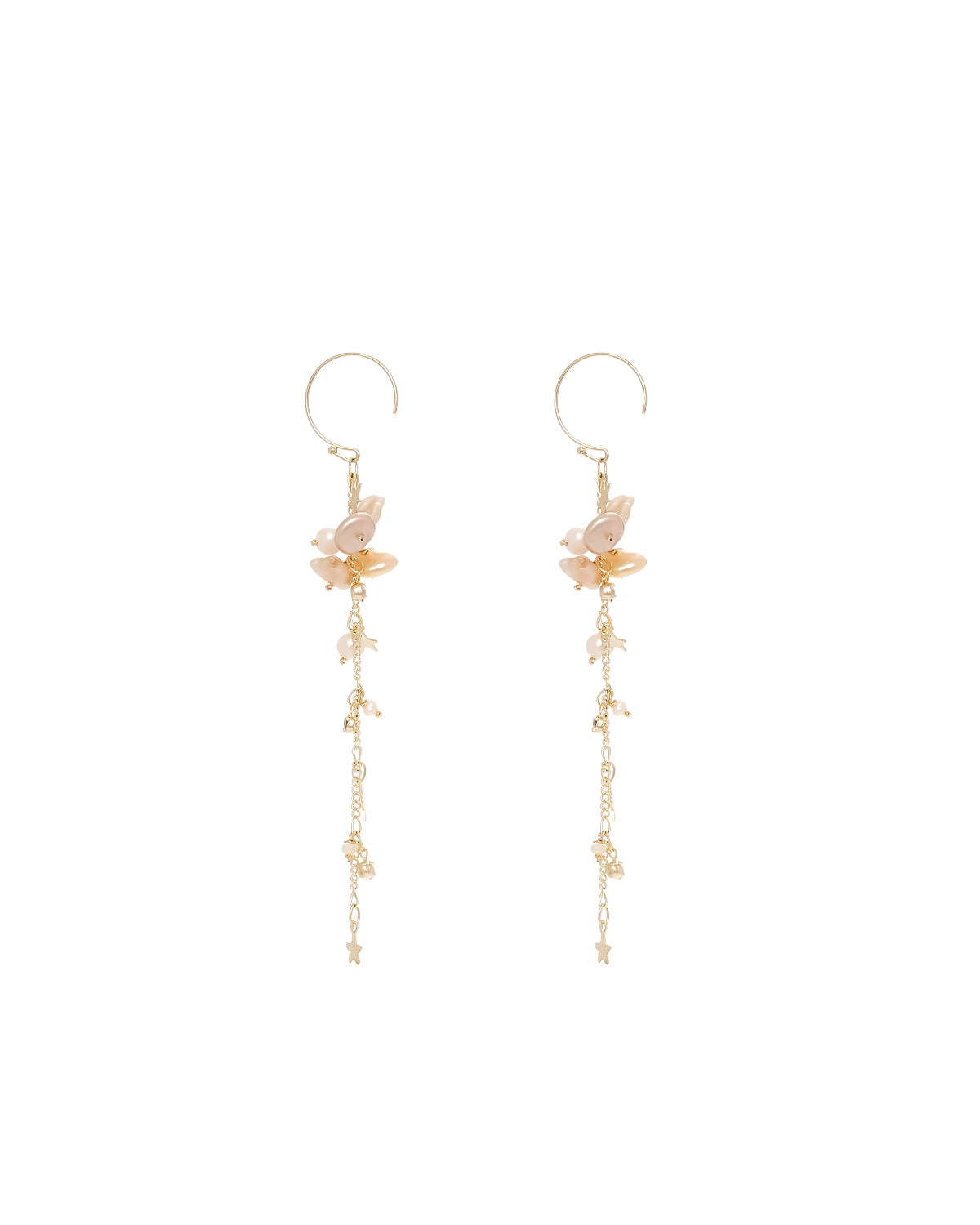 Pink & White Baroque Freshwater Pearl Flower Chain Drop Earrings