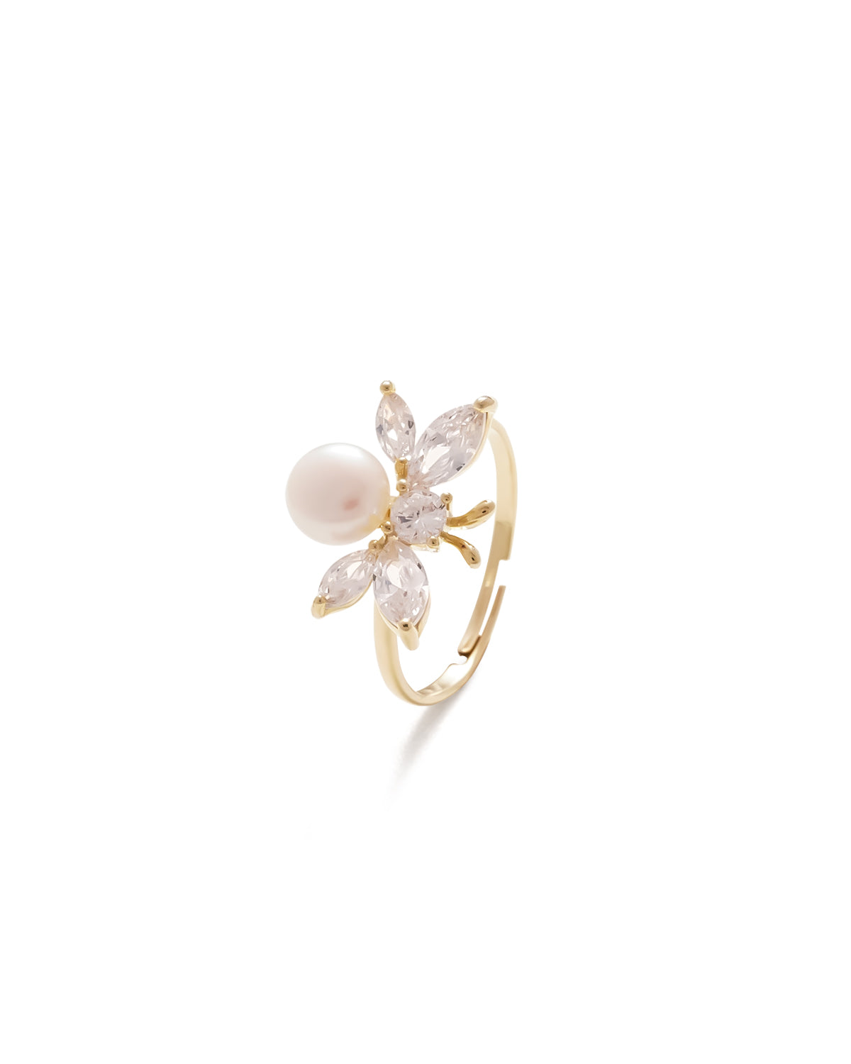5-6mm Freshwater Pearl & Diamond Butterfly Ring