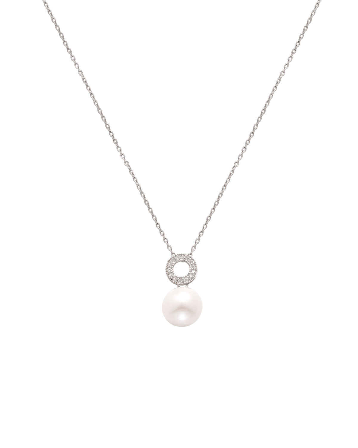 Freshwater Pearl & Diamond Silver Circle Pendant