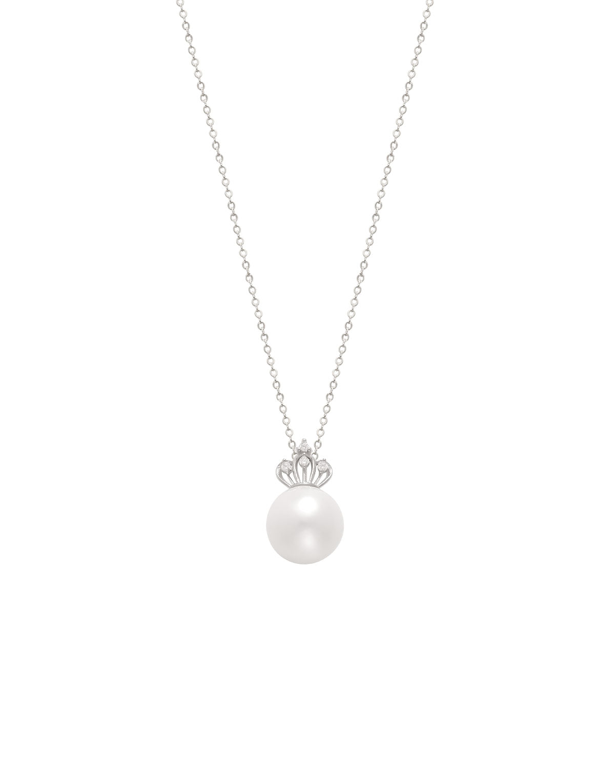 Freshwater Pearl & Diamond Silver Crown Pendant