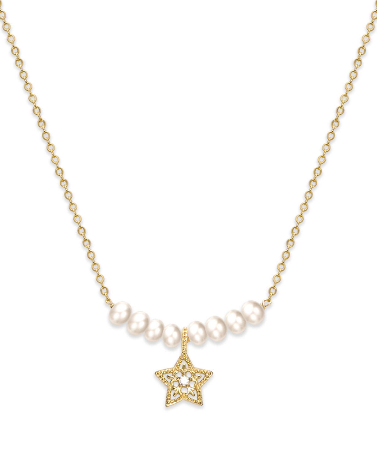 4-5mm White Freshwater Pearl Golden Star Necklace