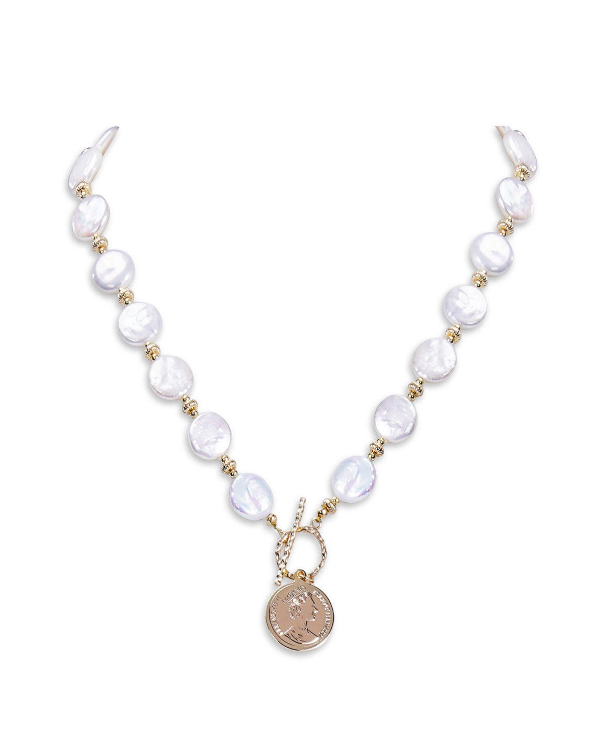 12-13MM Baroque Freshwater Pearl 14K Gold Coin Pendant Necklace