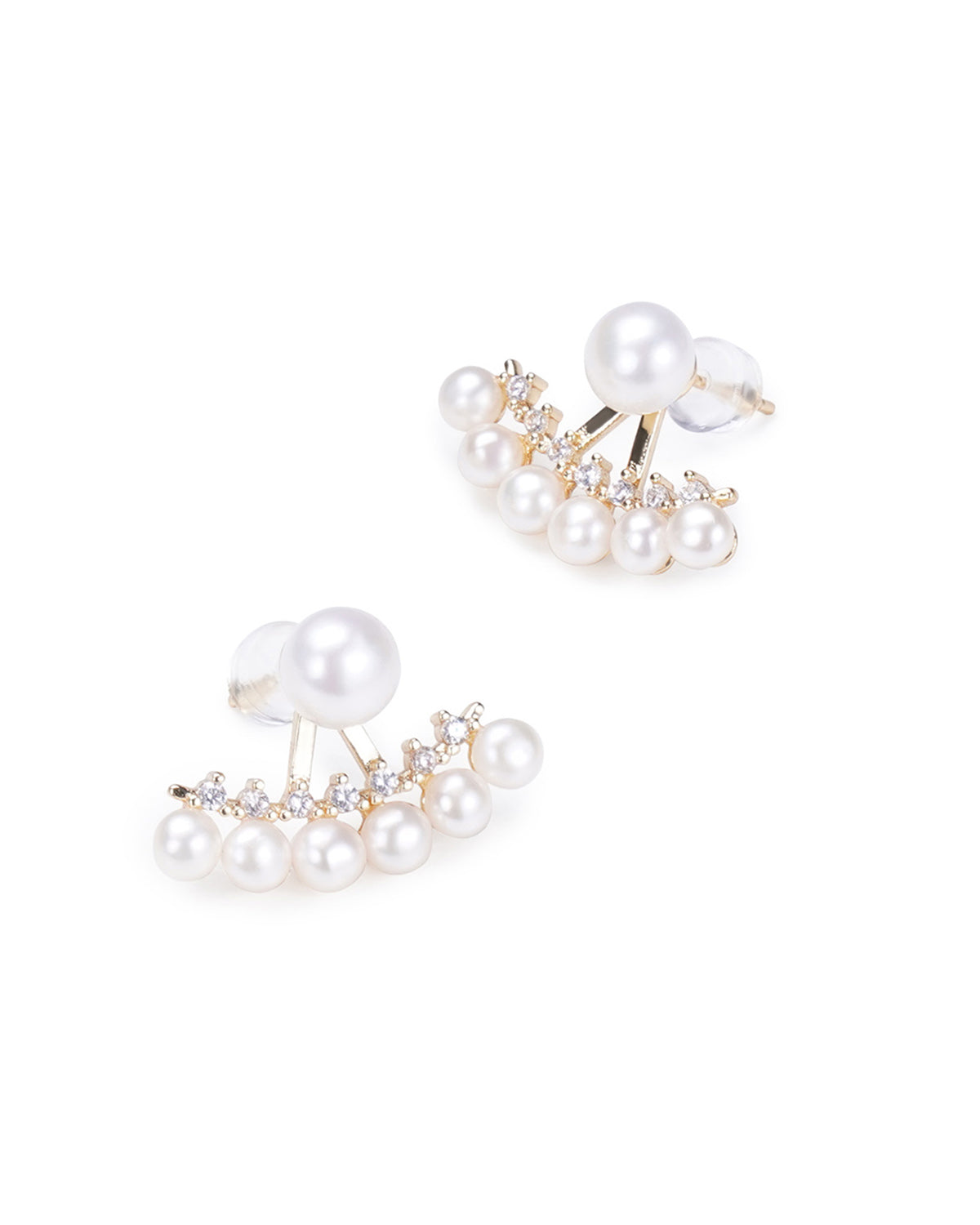 14K Gold Plated Multi-Pearl Synthetic Diamond Smile Stud Earrings