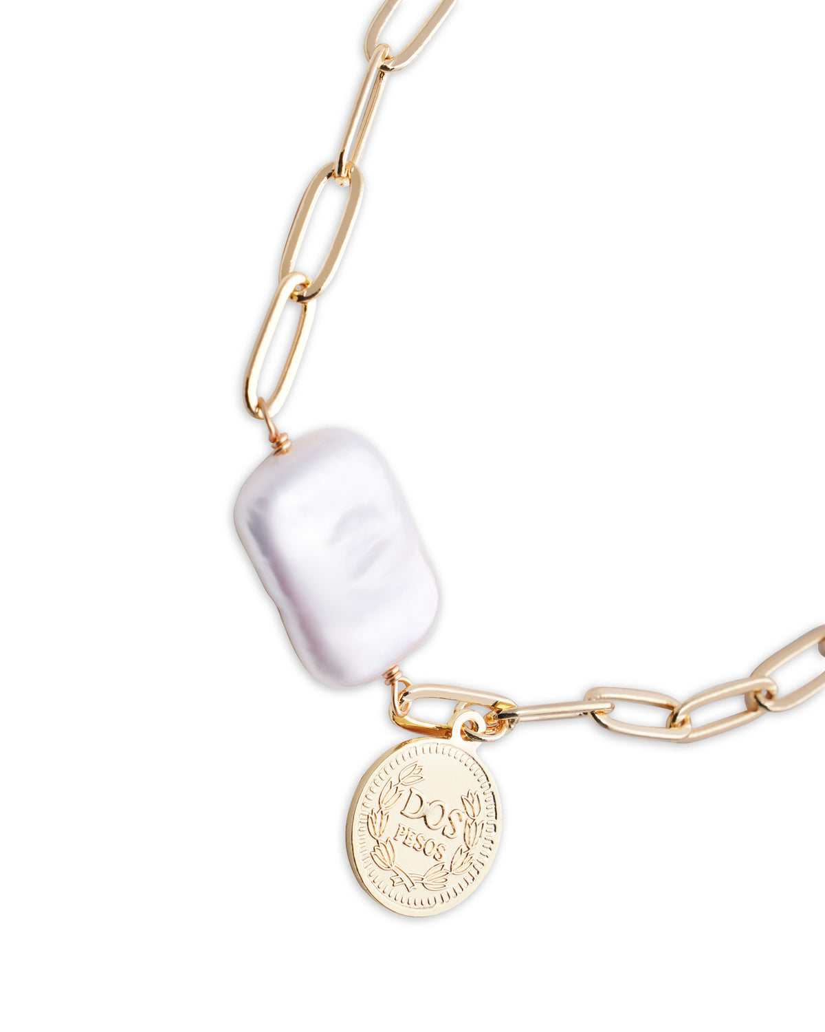 14K Gold Baroque Pearl & Chain Coin Bracelet