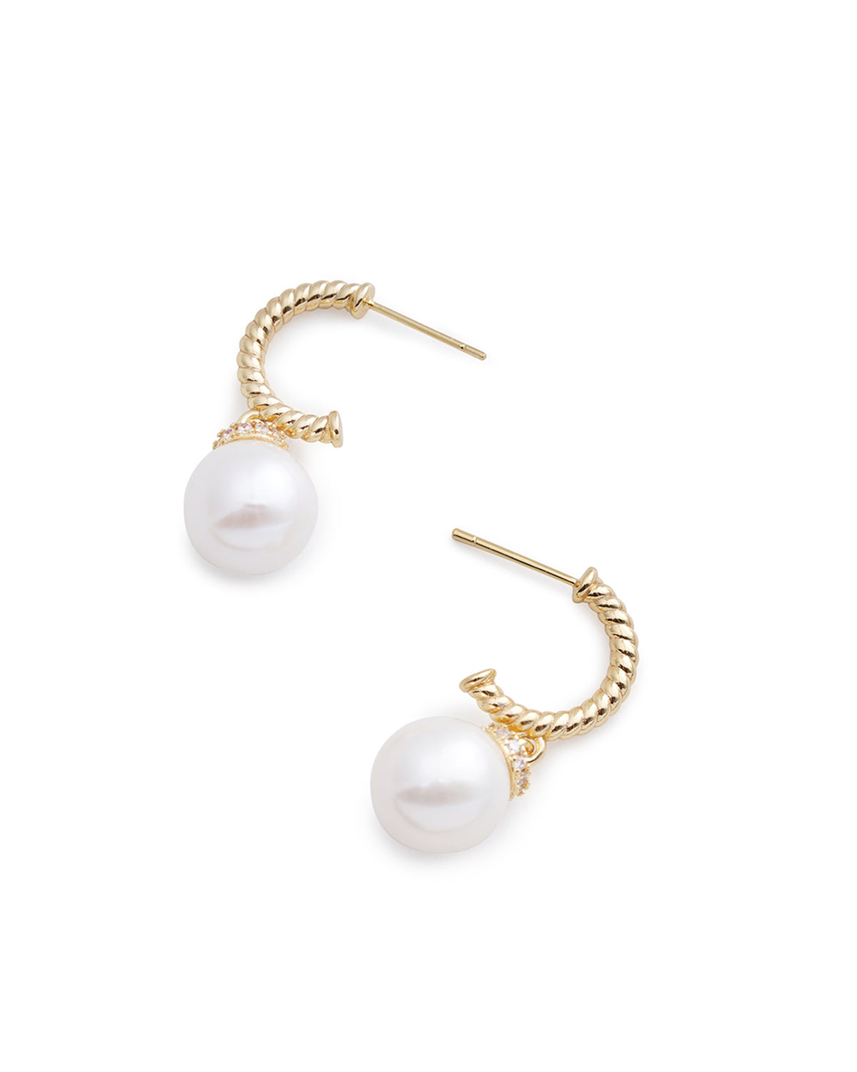 10-11mm Artificially Cultured Round Freshwater Pearl Rattan Pattern Crystal Drop Earrings