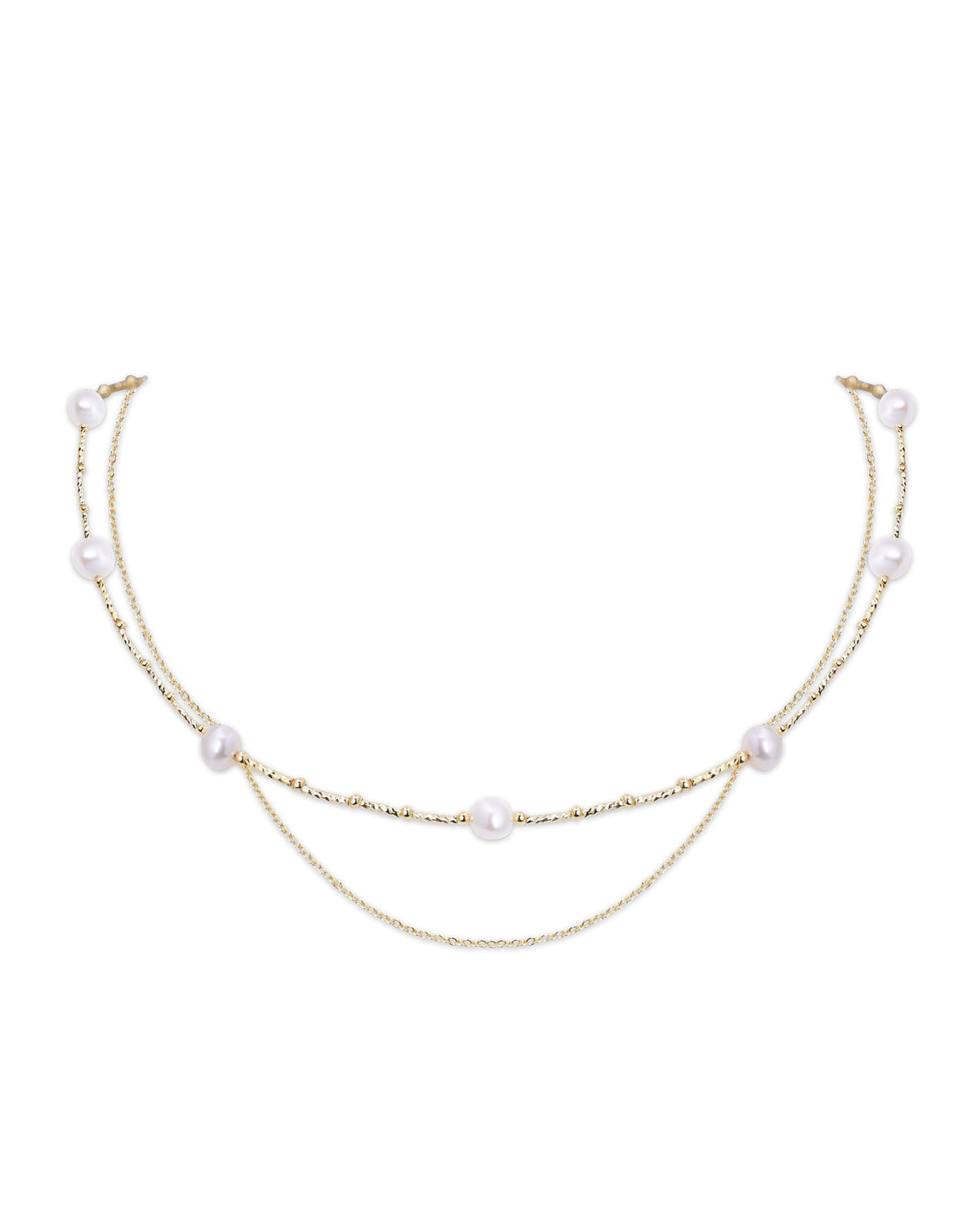 14K Gold Plated 6-7mm Double-Strand Freshwater Pearl -Miss America Tincup Necklace